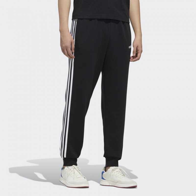 A4688 adidas Essentials 3-Stripes Tapered Cuffed Joggers-Black/White