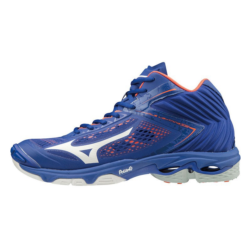 M4118 รองเท้าวอลเลย์บอล Mizuno WAVE LIGHTNING Z5 MID-RBlue/White/Nasturtium