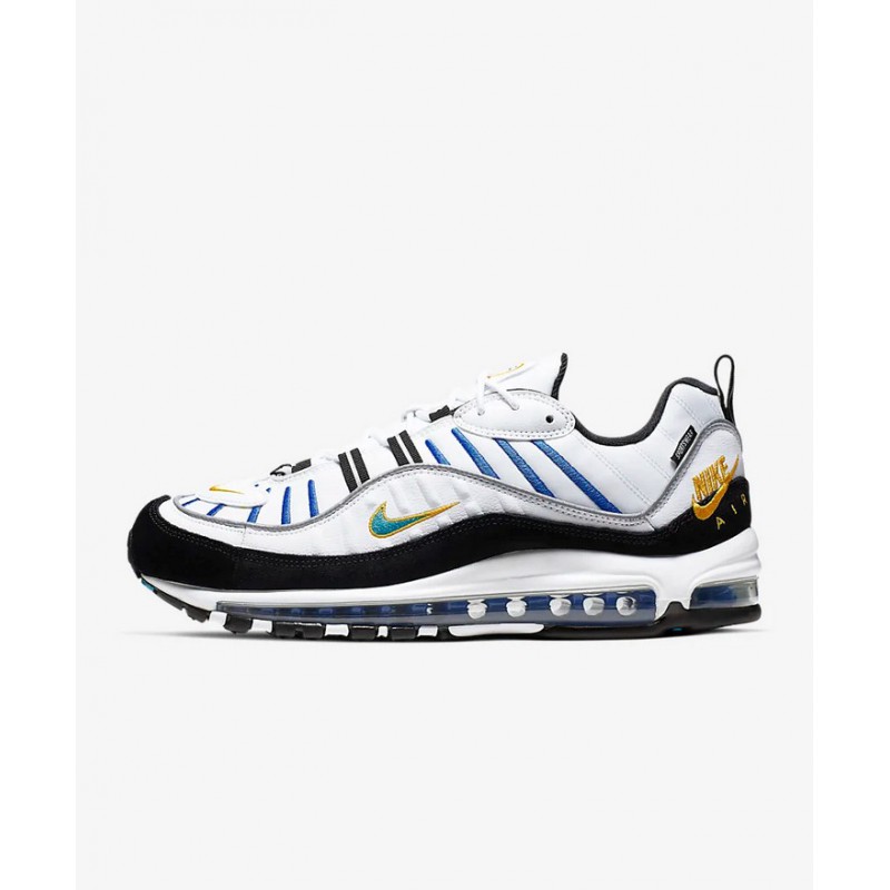 N4283 รองเท้า Nike Air Max 98 Premium-White/University Gold/Black/Teal Nebula