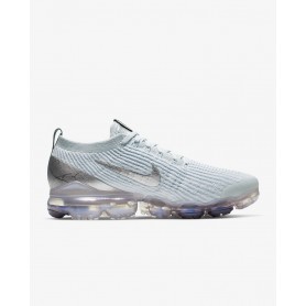 N4363 Men's Running Shoe Nike Air VaporMax Flyknit 3-White/Pure Platinum/Dark Grey/Metallic Silver