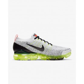 N4364 Men's Running Shoe Nike Air VaporMax Flyknit 3-White/Volt/Bright Crimson/Black