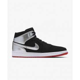 N4618 Nike Air Jordan 1 Mid-Black/Metallic Silver/White/Gym Red