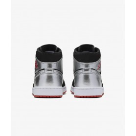 N4618 Nike Air Jordan 1 Mid-Black/Metallic Silver/White/Gym Red